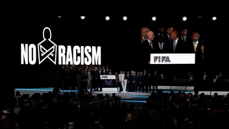 Mikaël Silvestre addressing the FIFA Congress on confronting racism in football