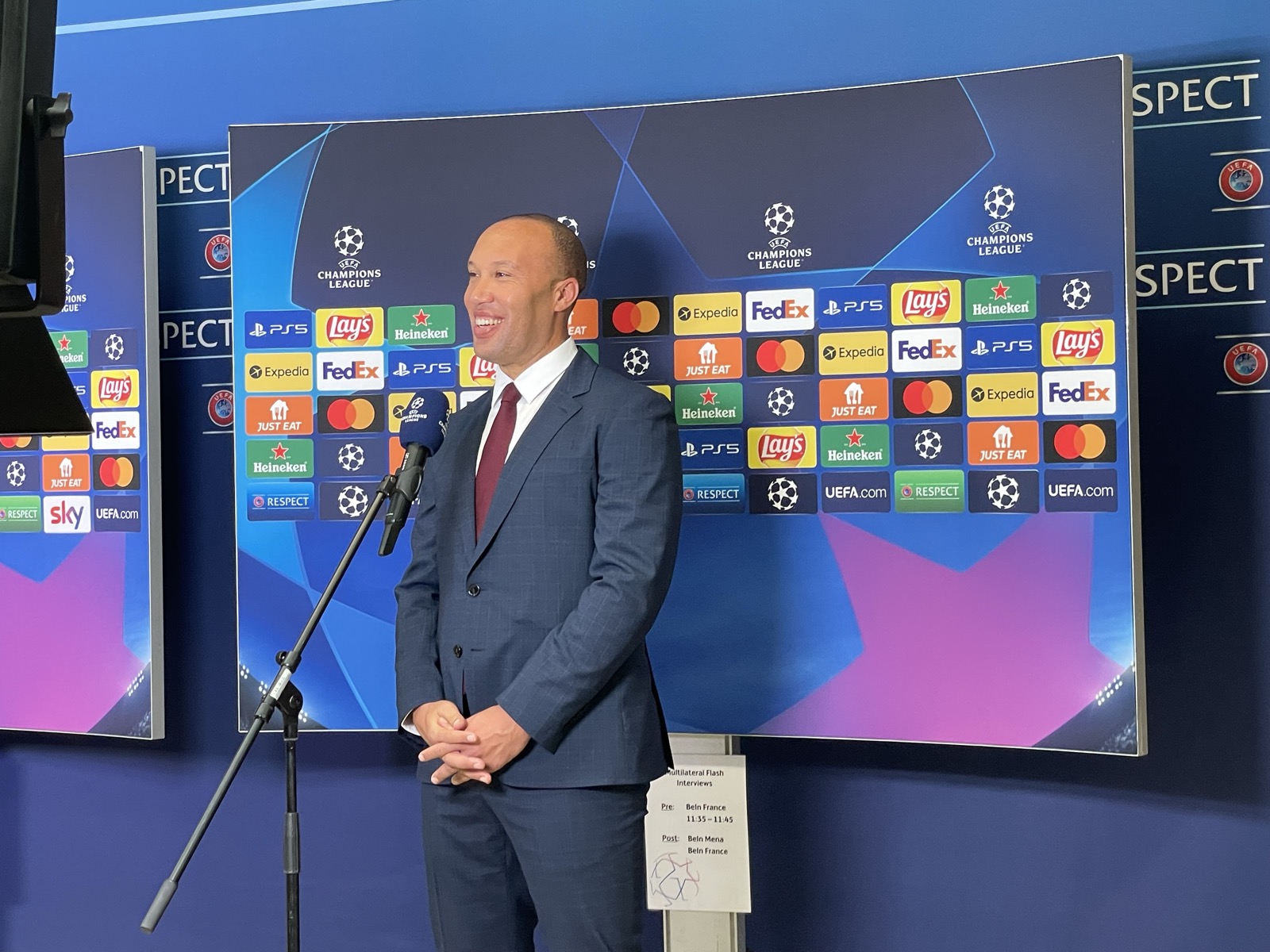 Mikaël Silvestre interviewed at the UEFA Champions League draw